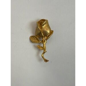 Vintage Gold Tone Rose Brooch – Textured Floral Stem Pin